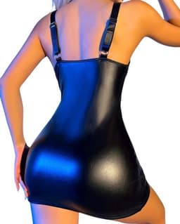 Plus Size – Leatherlook & Kant Sexy Jurkje – Lingerie Erotisch – Lingerie Sexy Setje – Luxe Sensuele Lingerieset – Leren PU Lingerie Jurkje – Wetlook/Latex – Verleidelijk & Mysterieus – Inclusief string – Kinky – BDSM – Maat S, M, L, XL, XXL — thumbnail 3