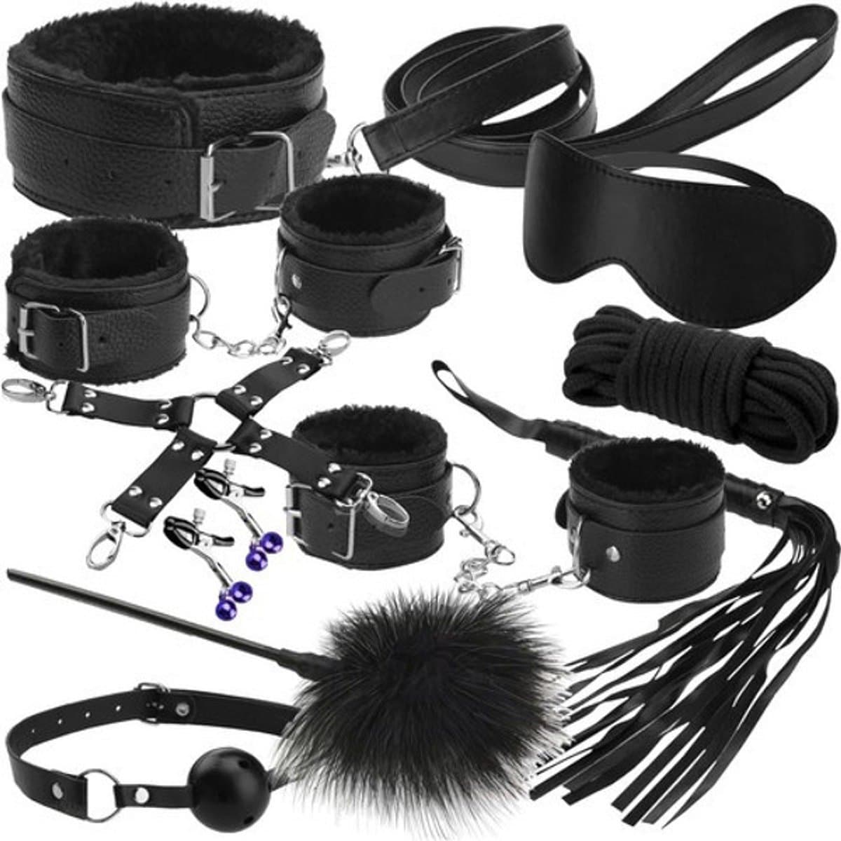 Without Lemon - Erotische Accessoires Set - 10-delige Erotische Bondage Set voor Koppels - BDSM - Valentijnsdag - Zwart — afbeelding 1