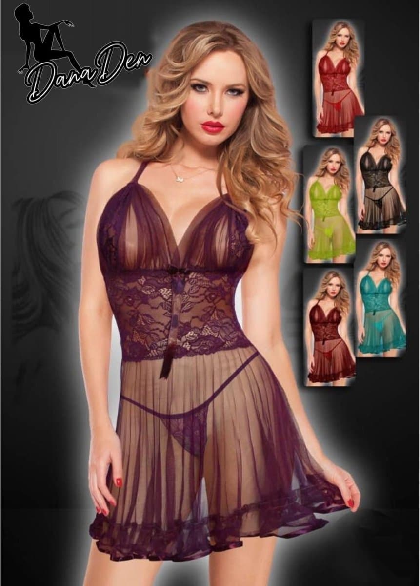 Sexy Lingerie Set – Babydoll Jurkje met String - Dark Red — afbeelding 1