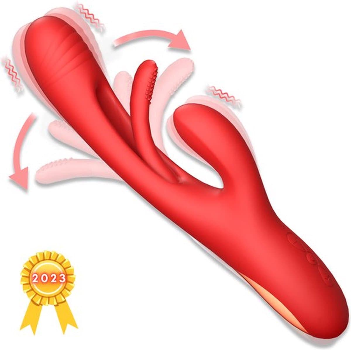 3 in 1 Rabbit Finger Patting Vibrator - Clitoris en G-Spot Stimulatie - Intense/Stotende 21 Standen - Siliconen Sex Toy voor Vrouwen - Dildo - 24cm x 3.8cm - Rood — afbeelding 1