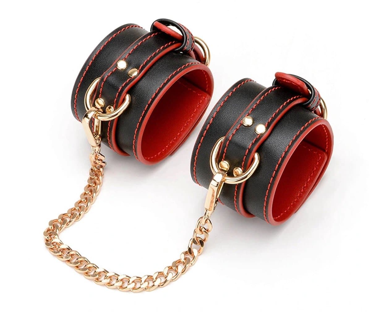 DOWO® - Handboeien - Body Bondage - Sexy Lingerie - Erotiek Riem – SM - BDSM - PU Leer- Harnas Vrouwen - Sextoys voor vrouwen – Rood & Zwart — afbeelding 1