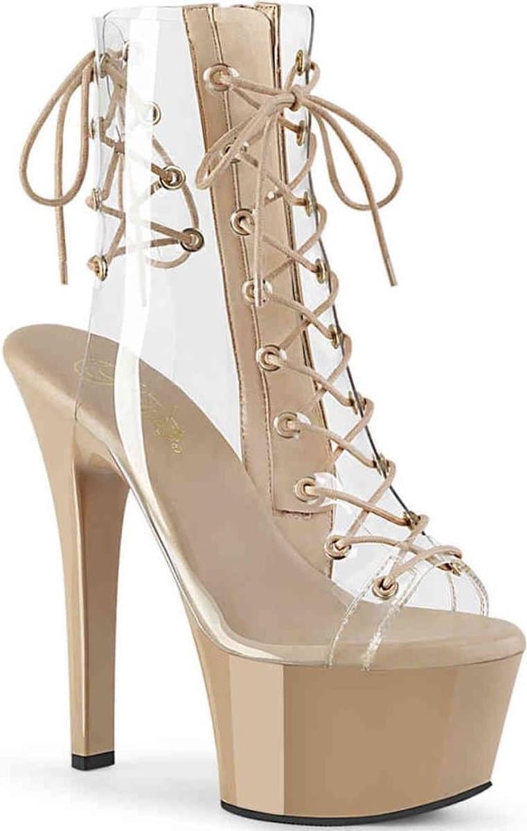 Pleaser - ASPIRE60030 Plateau Laarzen, Paaldans schoenen - Paaldans schoenen - 35 Shoes - Creme/Transparant — afbeelding 1