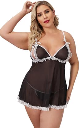 Babydoll Zwart  / Wit  Willow  Plussize 5XL — thumbnail 1