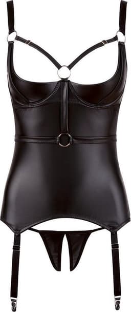 Cottelli Collection – Jarretel hemd met open kruis string hoogwaardige uitstraling – Maat M - Zwart — thumbnail 3