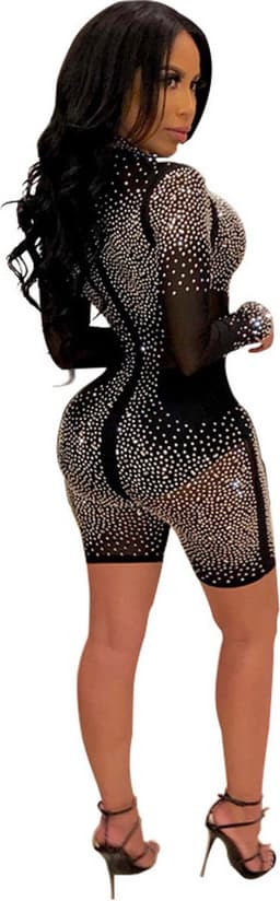 Sexy Jumpsuit Rhinestone Long Sleeves - Mooi design - Hoogwaardige kwaliteit - Siersteentjes - Sexspelletjes voor mannen en vrouwen - Spandex - Spannend voor koppels - Erotische kleding - Lingerie erotisch - Lingerie body sexy - Erotiek — thumbnail 2