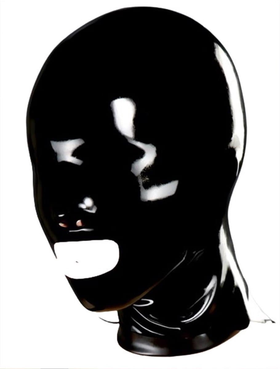 Fetisj latex masker - Open mond - Kleine neus openingen -BDSM - 100% Latex - Voor maat L en XL — afbeelding 1