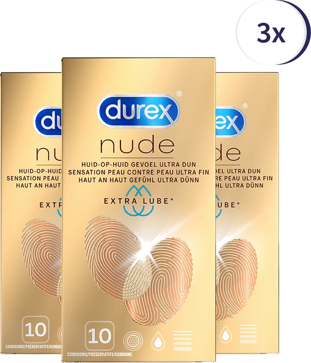 Durex Condooms Nude Extra Lube 10st - 3 Stuks - Voordeelverpakking — afbeelding 1