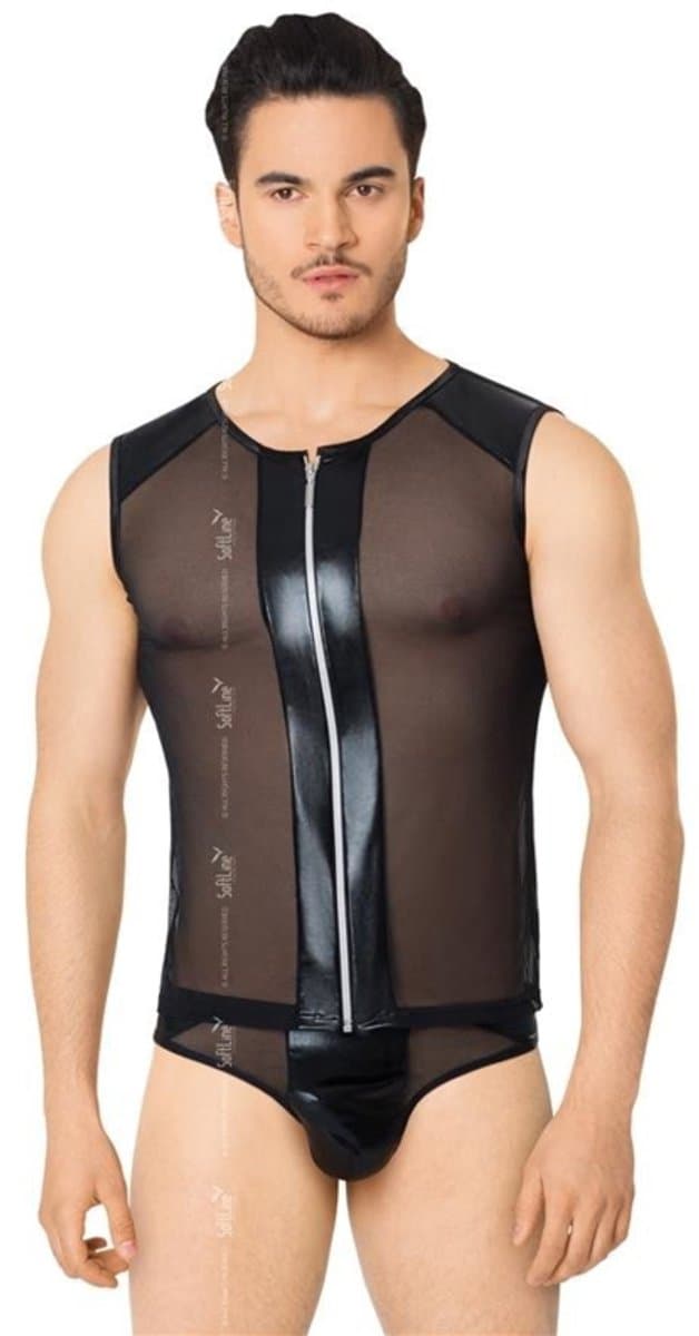 Netstof heren shirt en string met wetlook details zwart M/L — afbeelding 1