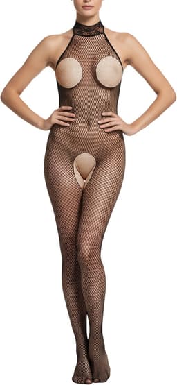 longziming Zwarte Bodystocking Jumpsuit – One Size, Sexy Lingerie, Catsuit, Mesh Bodysuit voor Vrouwen — thumbnail 1