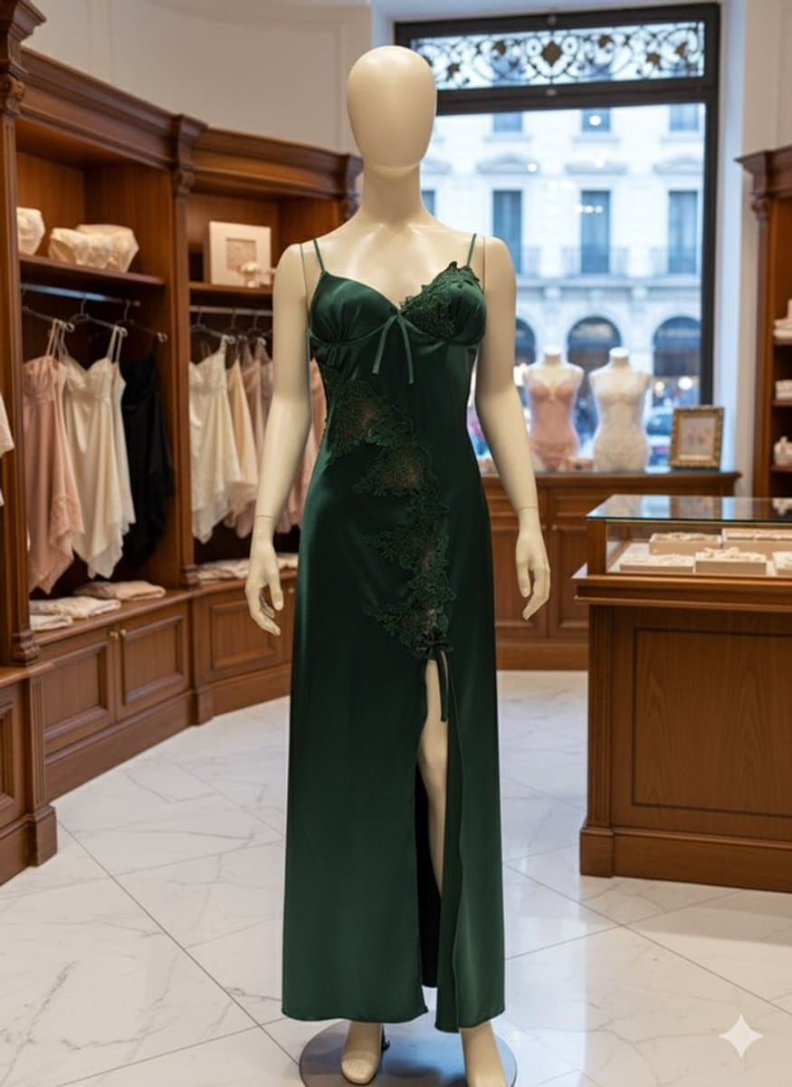 Lange Satijnen Lingerie Jurk – Stijlvol & Comfortabel in Meerdere Kleuren - Deep Green — afbeelding 1