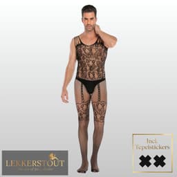 Heren Bodystocking met Open Kruis - Zwart - Mannen Lingerie - One Size S-XL (46-52) | LS089 — thumbnail 2