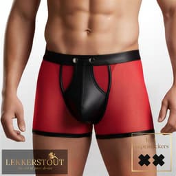 LekkerStout 2-Pack Heren Boxershorts met Open Kruis - Laklook en Mesh - Zwart/Rood - Maat L | LS266 — thumbnail 2