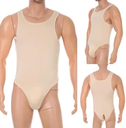 Open Billen Bodysuit Heren - Lingerie - Gay - Beige - Shirt - Anus — thumbnail 1