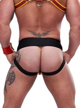 Mister B leren circuit jockstrap rood met gele bies - xl — thumbnail 2