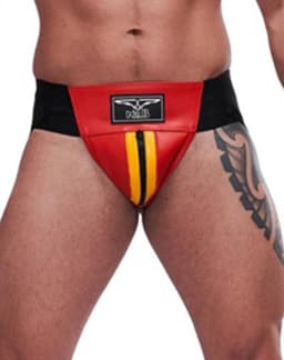Mister B leren circuit jockstrap rood met gele bies - xl — thumbnail 1
