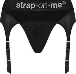 Strap-On-Me - Comfortabel Strap-on Voorbinddildo Harnas Van Microfiber Met Jarretels - Rebel - Zwart S — thumbnail 4