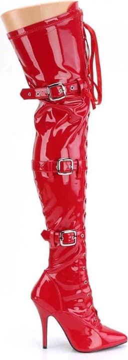 SEDUCE-3028 (EU 45 = US 14) 5 Heel Ribbon Stretch Thigh High Boot w/ Grommet — thumbnail 5