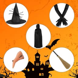 Sexy Heks Kostuum voor Vrouwen | Zwarte Mantel met Hoed, Handschoenen en Bezem | Perfect voor Halloween Cosplay en Feesten — thumbnail 2