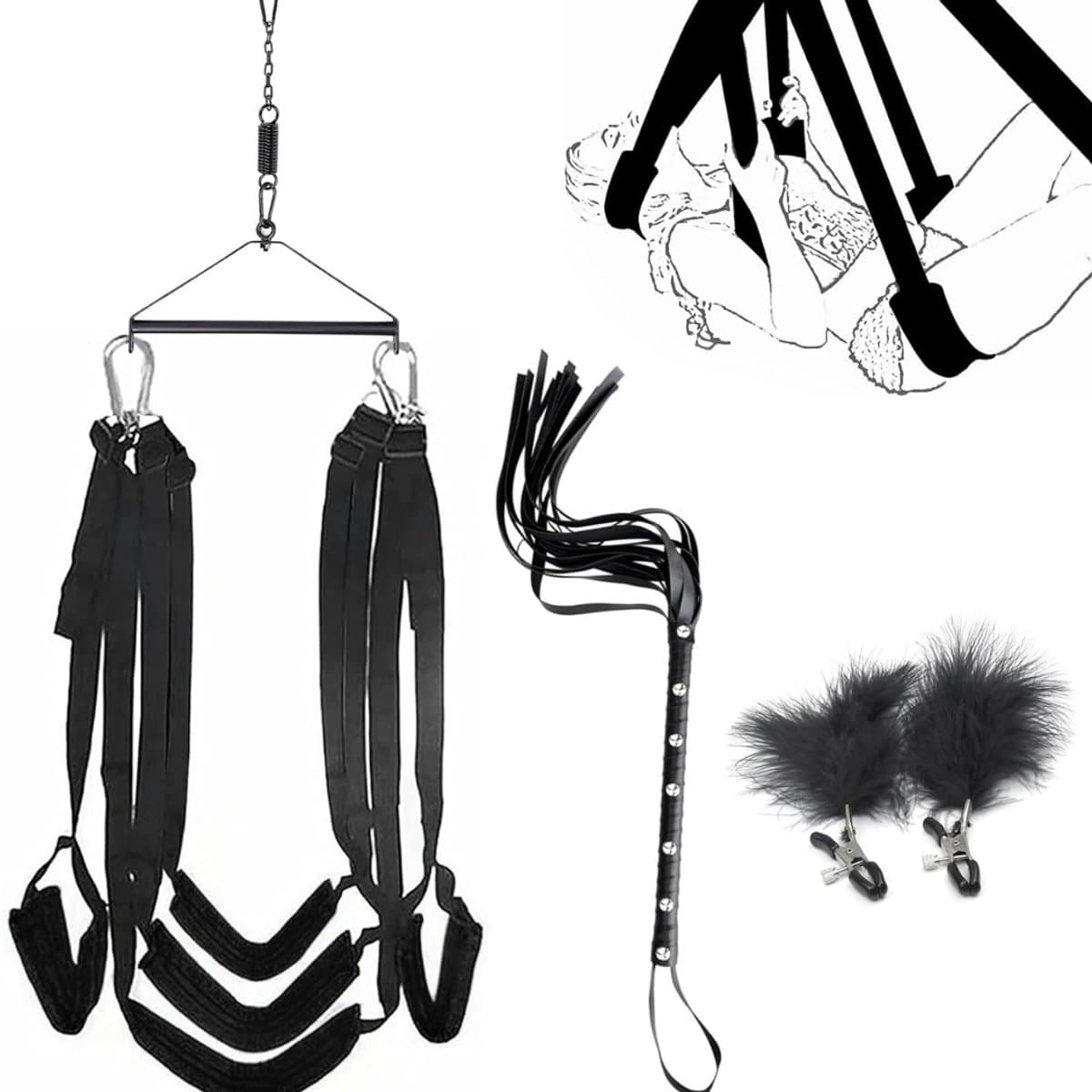 Aura® Sex Schommel - Sex Swing Extra Stevig – Seksschommel Met Accessoires – Seksspeeltjes voor Koppel – Seks Schommel BDSM – Erotiek Toys - Sex Sling – Love Swing – Discreet Verpakt – Zwart- 44cm x 24cm x 12cm — afbeelding 1