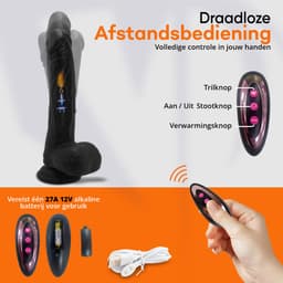 360° Realistische Vibrerende Dildo met Verwarming & Zuignap – Stotende & Roterende Sex Toy met Afstandsbediening – Waterdicht & Oplaadbaar – Zwart — thumbnail 5