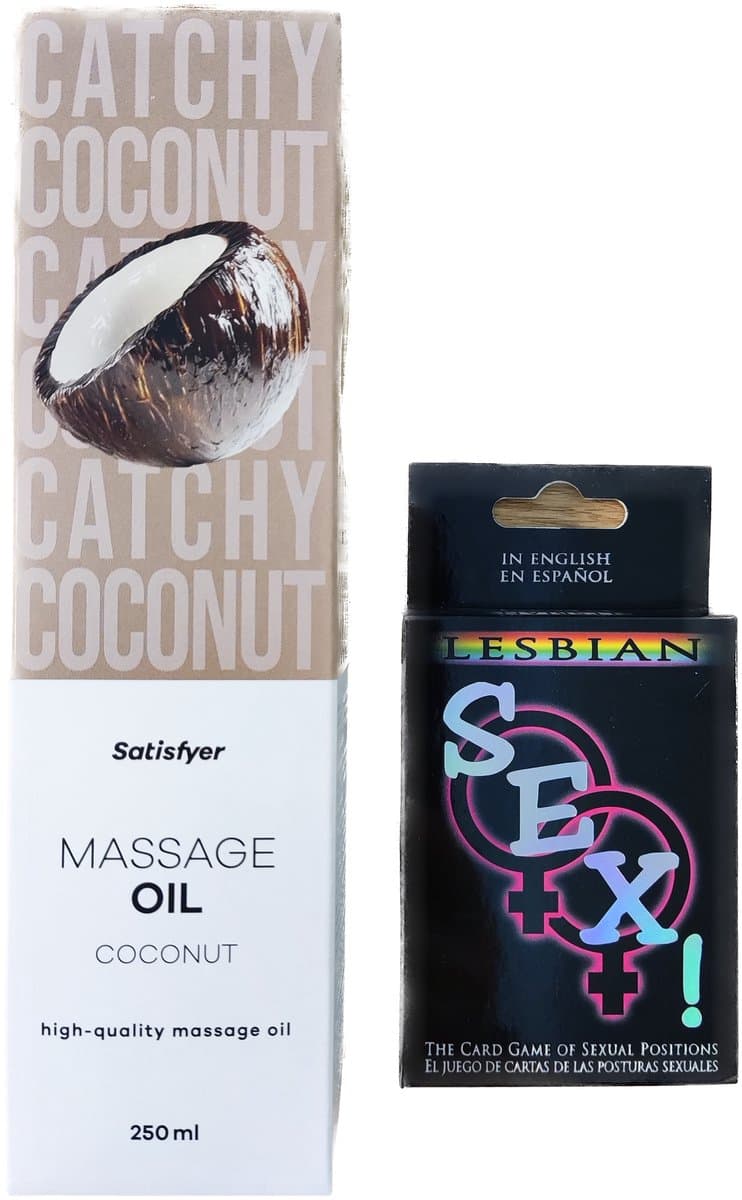 spelletjes voor volwassenen– erotische spelletjes– kaartspellen voor volwassenen – Satisfyer massageolie kokos 250 ml – date night spel – erotische gift set — afbeelding 1