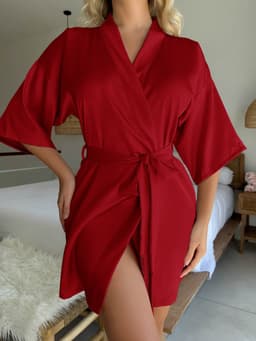 Luxe Dames Kimono Badjas met Franjes - Sexy Korte Ochtendjas - Halflange Mouwen & Strikceintuur - Zacht & Ademend - Loungewear & Nachtkleding - Zwart-XL — thumbnail 2