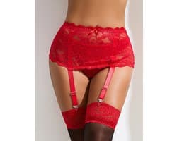 Zeloria Erotische Lingerie Jarretelgordel met Bijpassende Slip – Luxe Kant – Rood – M/L