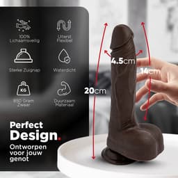 Rosebay Vibrerende Dildo met Afstandsbediening 20 cm - Stotende Dildo - Dildo met Zuignap - Dildo Vibrator voor Vrouwen - Donker Bruin — thumbnail 3