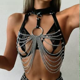 Ketting BDSM harnas - Body Chain - PU leder - RVS - Beha - Riem - Festival - Transparant - Bondage — thumbnail 3