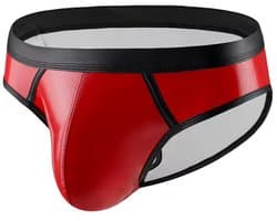 Strakke lederen slip heren - Pouch - Erotisch en sexy - Rood Zwart - Maat S/M