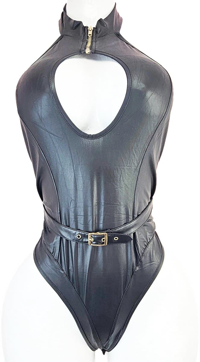 Jumpsuit - Maat onesize - Zwart Wetlook pak Sexy body — afbeelding 1