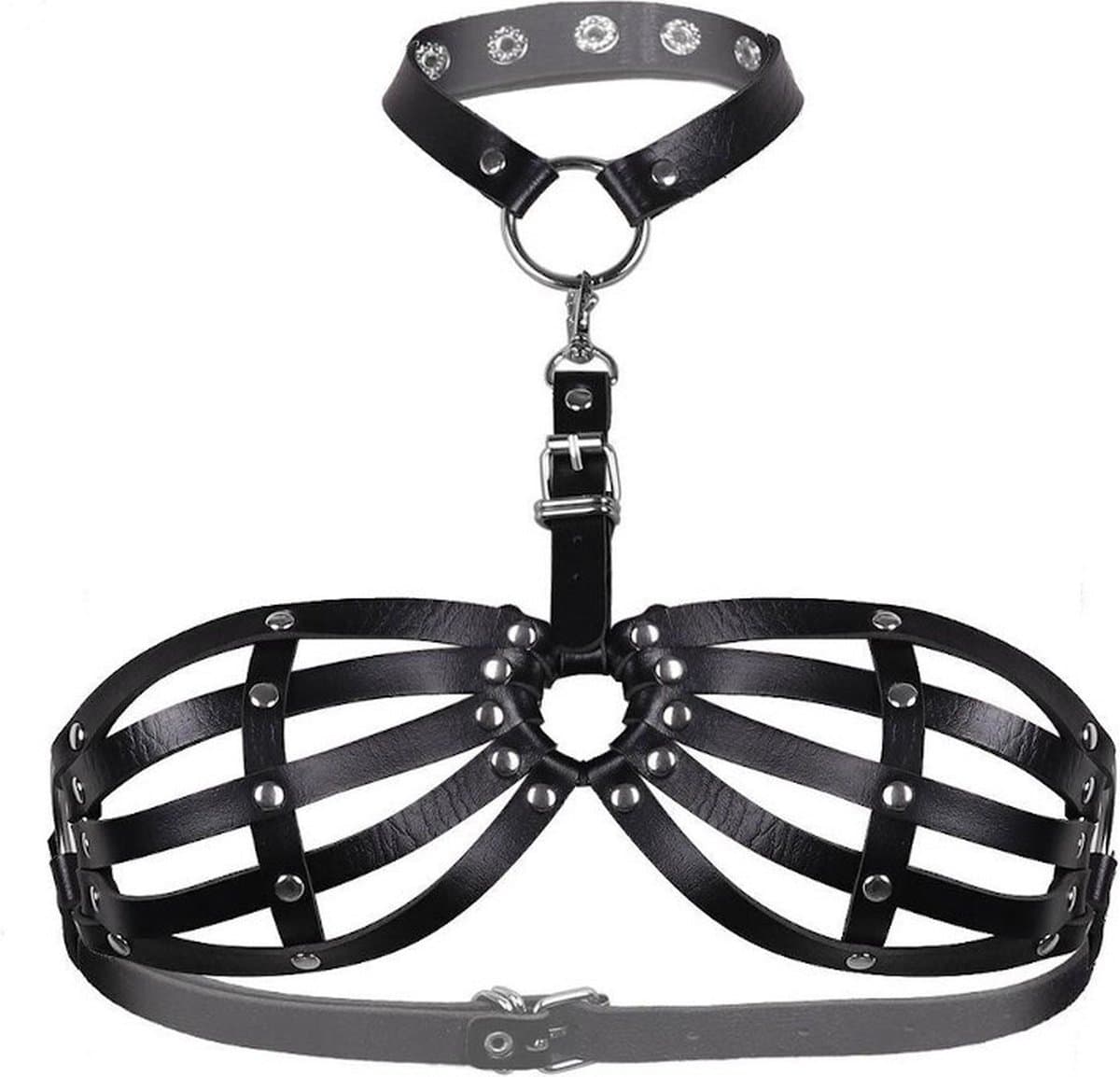 Nooitmeersaai - Harnas Vrouw - PU Leer - Bondage BH met Halsband - BDSM - Bondage Harnas - Borsten en Nek — afbeelding 1