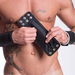 665 Leather - Leren Pols Portemonnee met Rits - Zwart/Geel — thumbnail 3