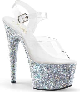 Pleaser - ADORE-708LG Sandaal met enkelband, Paaldans schoenen - Paaldans schoenen - 42 Shoes - Zilverkleurig/Transparant — thumbnail 1