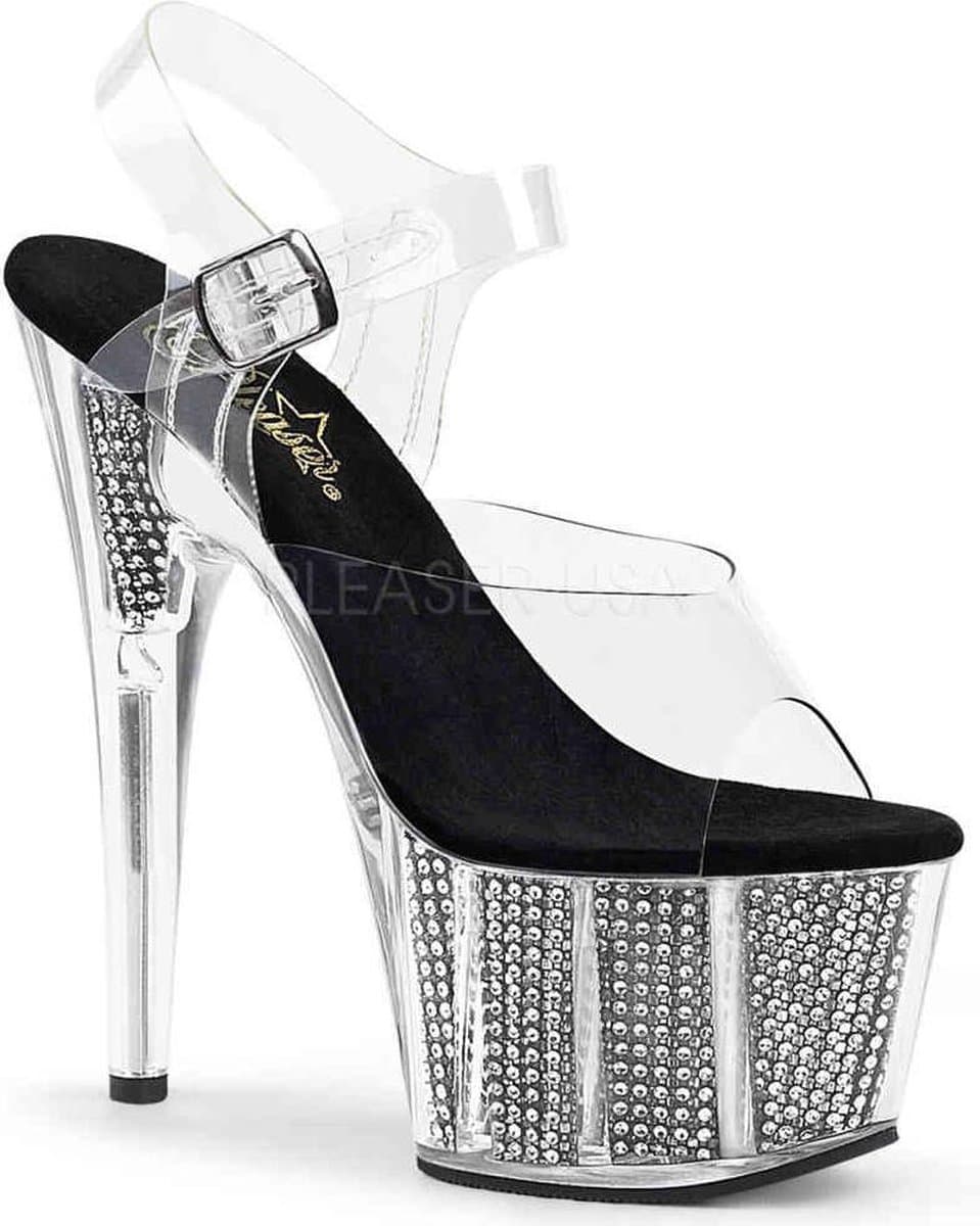 Pleaser - ADORE-708SRS Sandaal met enkelband, Paaldans schoenen - Paaldans schoenen - 38 Shoes - Zilverkleurig/Transparant — afbeelding 1