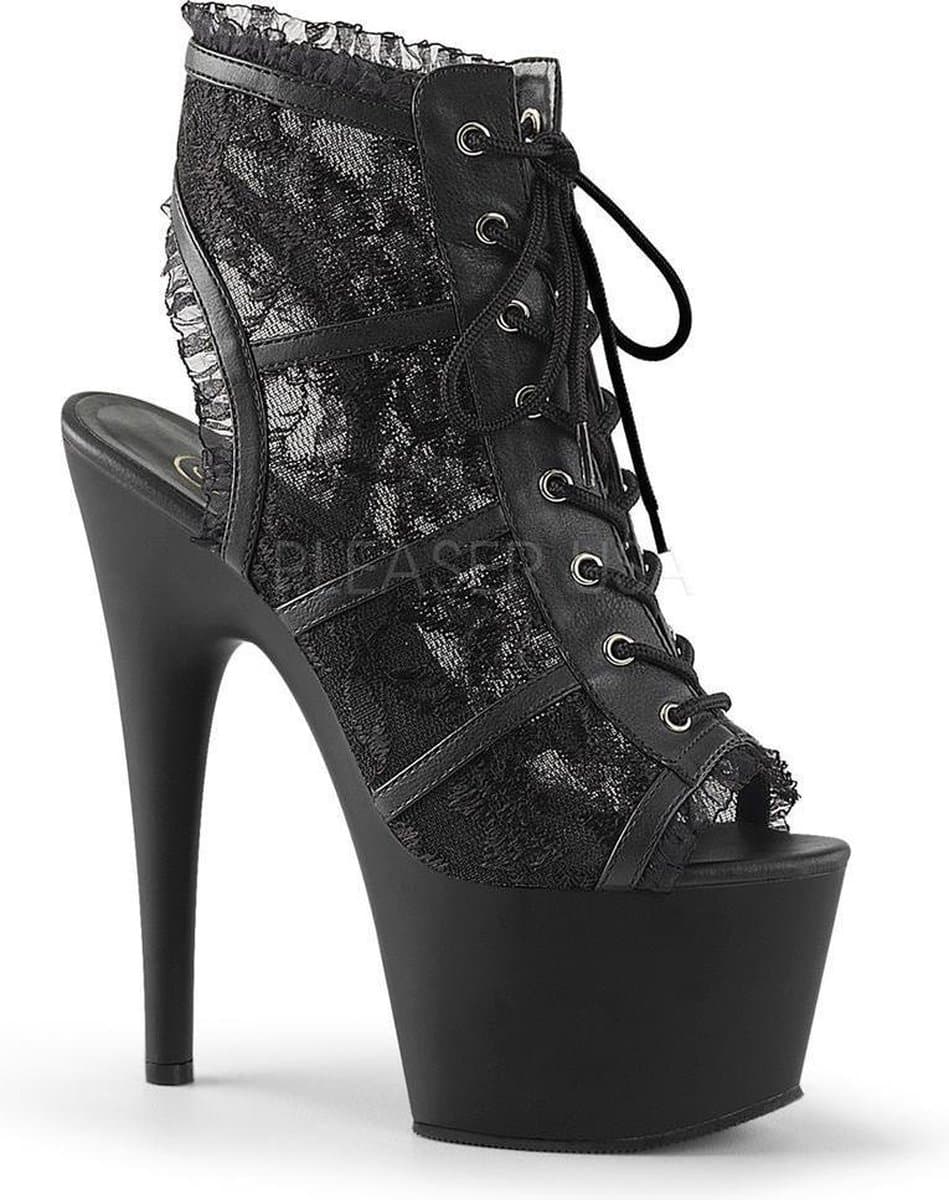 Adore-796LC plateau peeptoe enkellaars met kant en stiletto hak zwart - (EU 39 = US 9) - Pleaser — afbeelding 1