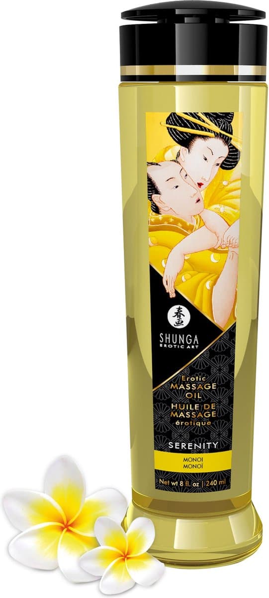 Shunga - Massageolie - Serenity Monoi (Hawaiaanse Tiarebloem) - 240 ml — afbeelding 1