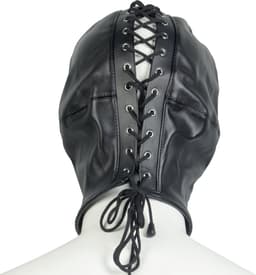 Banoch | Masker Close Up | zwart imitatie leer | Bondage — thumbnail 5