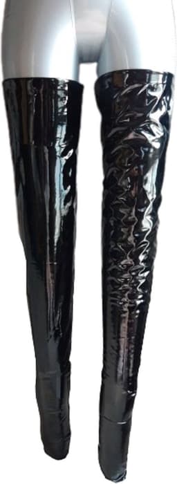 BamBella® - Kousen - Maat S/M - Zwart - Datex (Mix latex en stof ) - Sexy Kniekousen van Super Glans Fetish kleding bdsm Dames sokken — thumbnail 2