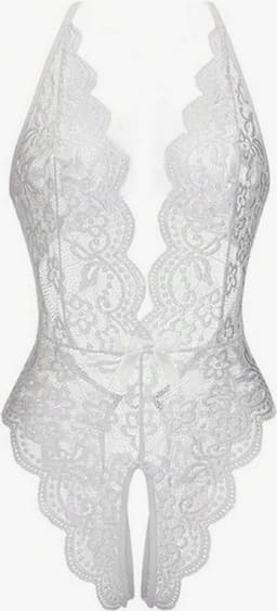 LekkerStout Kanten Bodysuit - Open Kruis - Wit - Sexy Lingerie | ( L ) | ( LS049 ) — thumbnail 3