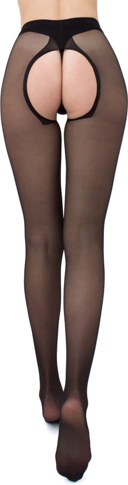 Giulia - Intimo Plus licht glanzende 20den Sheer Panty met open kruis - Zwart - M — thumbnail 3