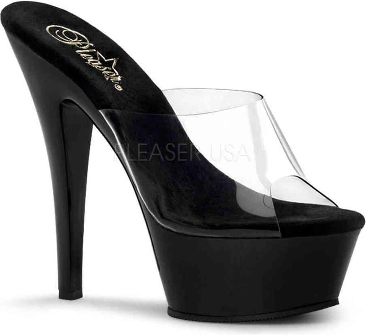 Pleaser - KISS-201 Muiltjes - Paaldans schoenen - 38 Shoes - Zwart/Transparant — afbeelding 1