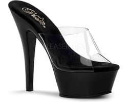 Pleaser - KISS-201 Muiltjes - Paaldans schoenen - 38 Shoes - Zwart/Transparant