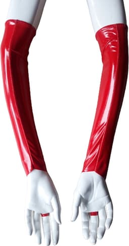Handschoen S/M Datex (Mix latex en stof ) Sexy Handschoenen Rood lange lak handschoen Glans Shiny Lakleer valentijn SM Gogo dancing dans accessoiren lange vingerloze gloves — thumbnail 2