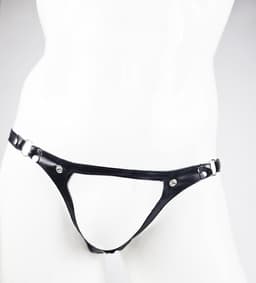 String Man - sexy Lingerie Heren S/M -Open voorkant - Zwart mannen string Imitatie leer SM kleding — thumbnail 5
