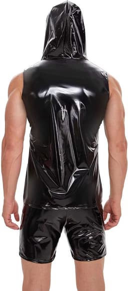 PU Lederen tanktop met capuchon - Ritssluiting - Latex wetlook vest - Mouwloos - Shirt - Heren — thumbnail 3