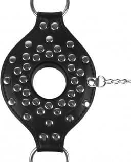Open Mouth Gag Head Harness with Plug Stopper - Black — thumbnail 3