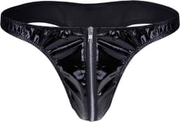 Heren Slip met Rits - Latex Look - String Zwart - Sexy Design - Mannen String - Ondergoed Maat XL — thumbnail 1