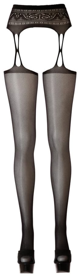 Cottelli Collection – Naadloze Jarretel Gordel met Net Kousen voor Gewillige Look – Maat S/M - Zwart — thumbnail 1