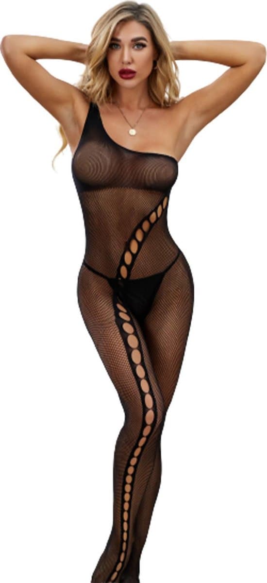 Zwarte mooi opengewerkte Bodystocking – Zarita — afbeelding 1